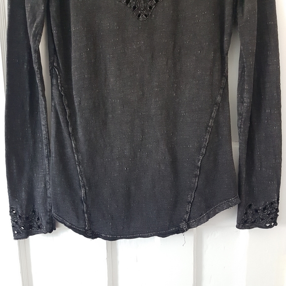 Free People ASO Bonnie Vampire Diaries Long Sleeve Henley Washed Black Sz M - Picture 9 of 16
